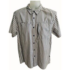The North Face Mens Large Short Sleeve Button Up Plaid Shirt White Black Damaged